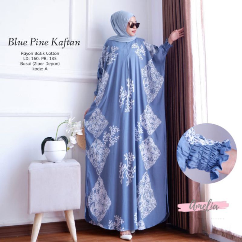 Blue Pine Kaftan Wanita Jumbo Rayon Premium Gamis Dress Kaftan Batik Kekininan Bigsize LD 160 cm