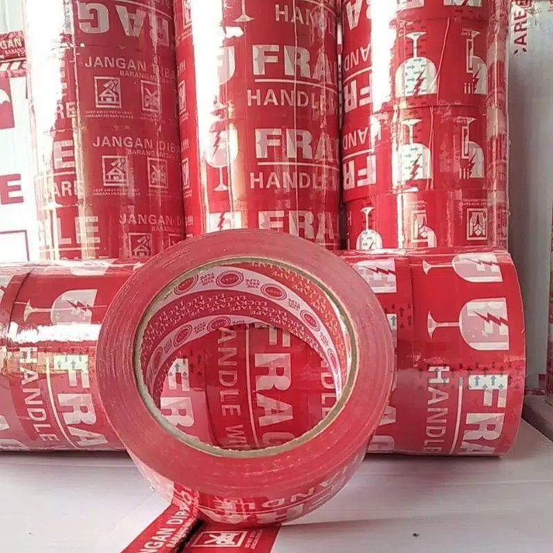 LAKBAN FRAGILE JANGAN DIBANTING MERAH 48 mm X 90 yard