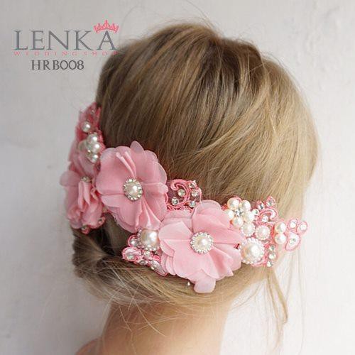 LENKA Aksesoris Wedding Pernikahan Pengantin Hairpiece Headpiece Pesta Hiasan Rambut Pink HRB008