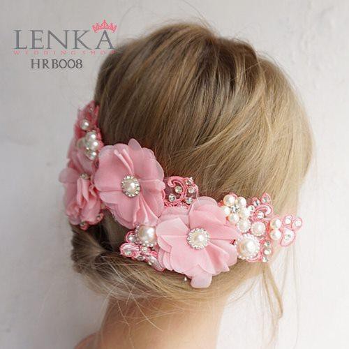 [READY STOCK] AKSESORIS WEDDING PERNIKAHAN PENGANTIN HAIRPIECE PINK HRB008