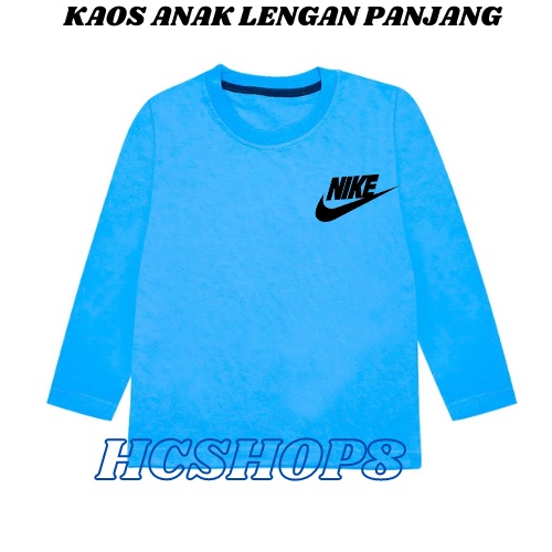 Kaos Anak Lengan Panjang Logo NI Unisex Cowok Cewek Usia 2-16th