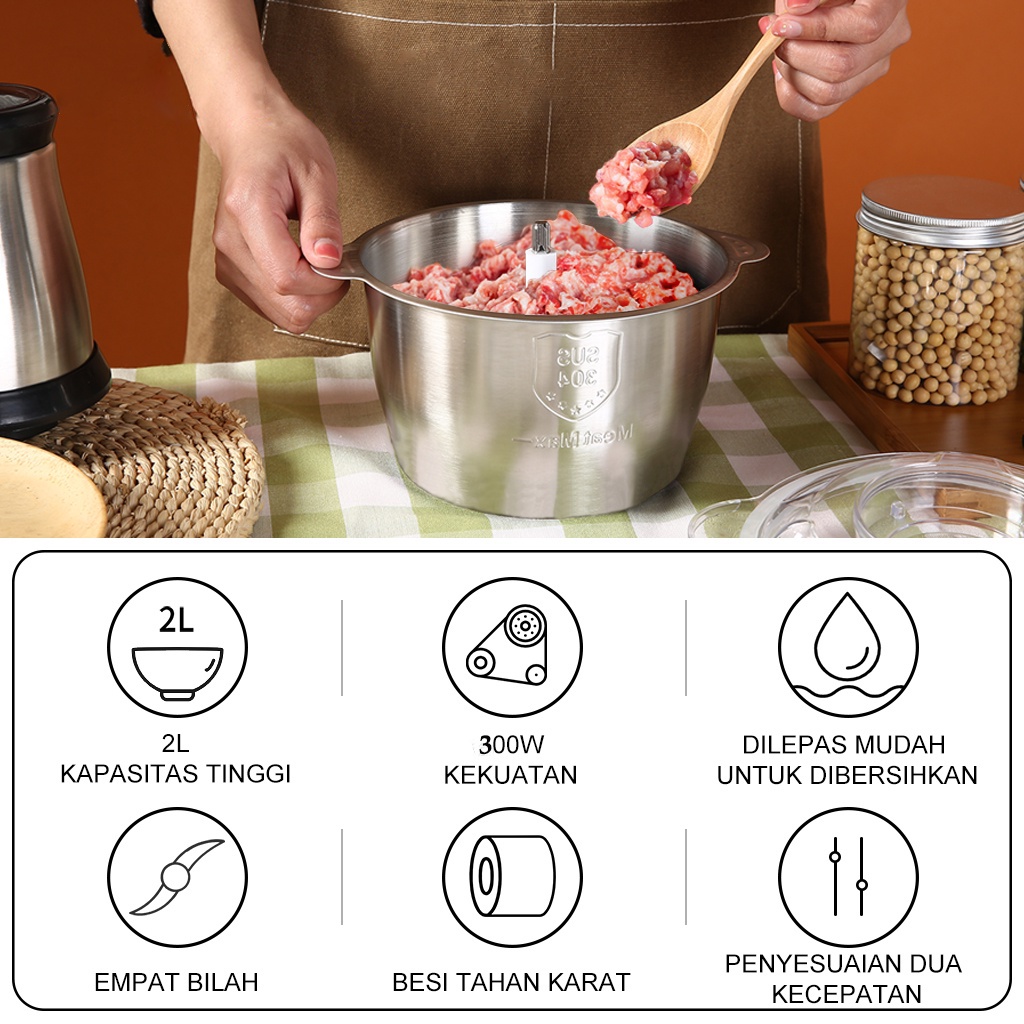 Hangyan Penggiling Daging Serbaguna Meat Grinder 2L Food Chopper Anti Karat Blender Daging Berkualitas