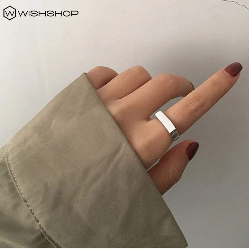 Cincin Model Terbuka Bentuk Persegi Panjang Geometris Dapat Disesuaikan Gaya Elegan Untuk Wanita