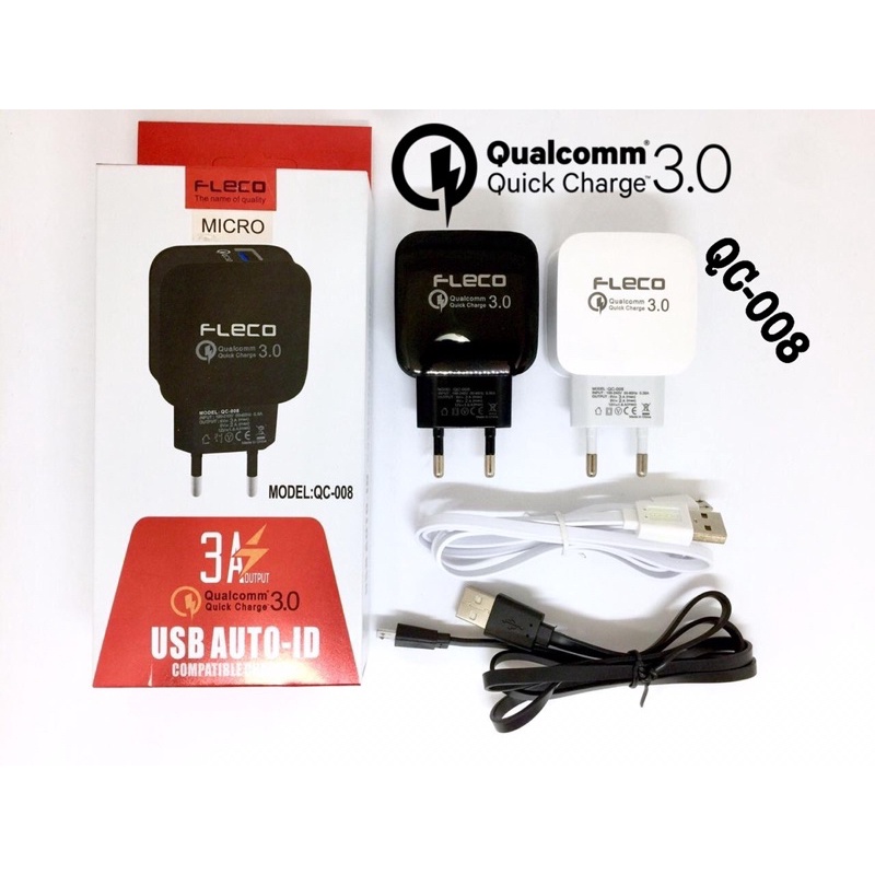 PROMO CHARGER FLECO PREMIUM QC008 MICRO FASTCHARGING QC3.0 ORIGINAL 3A [sultan]