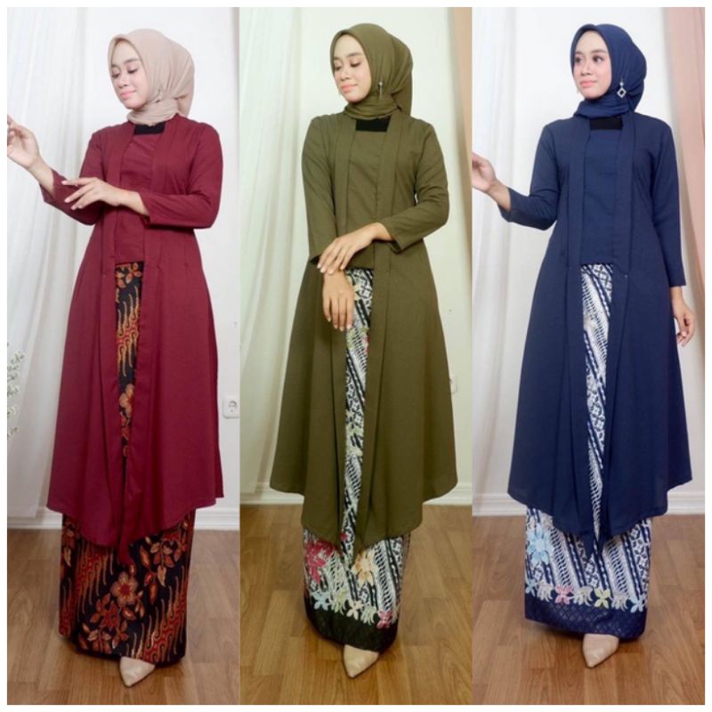 MB - Setelan Kebaya Kutu Baru Long Tunik Kebaya Kartini Modern Kebaya Pesta Pernikahan Kebaya Wisuda