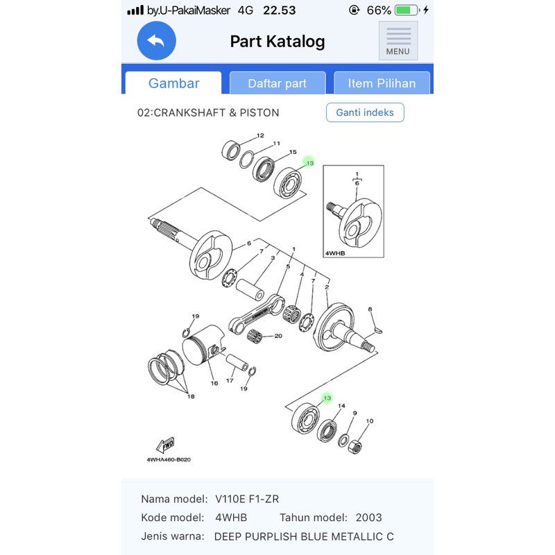 bearing set kruk as rasio f1zr ori ygp force 1 sigma champ alfa f1 forceone force1 one fizr fiz f1z r crankshaft bandul bering klaher laher lahar laker gir gear