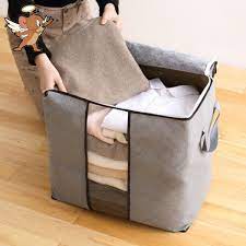 Tempat Penyimpanan Bed Cover BAJU SELIMUT SERAT Bamboo Storage Box Organizer Bag Kotak tas Penyimpanan SPREI Sprey Jumbo Serbaguna