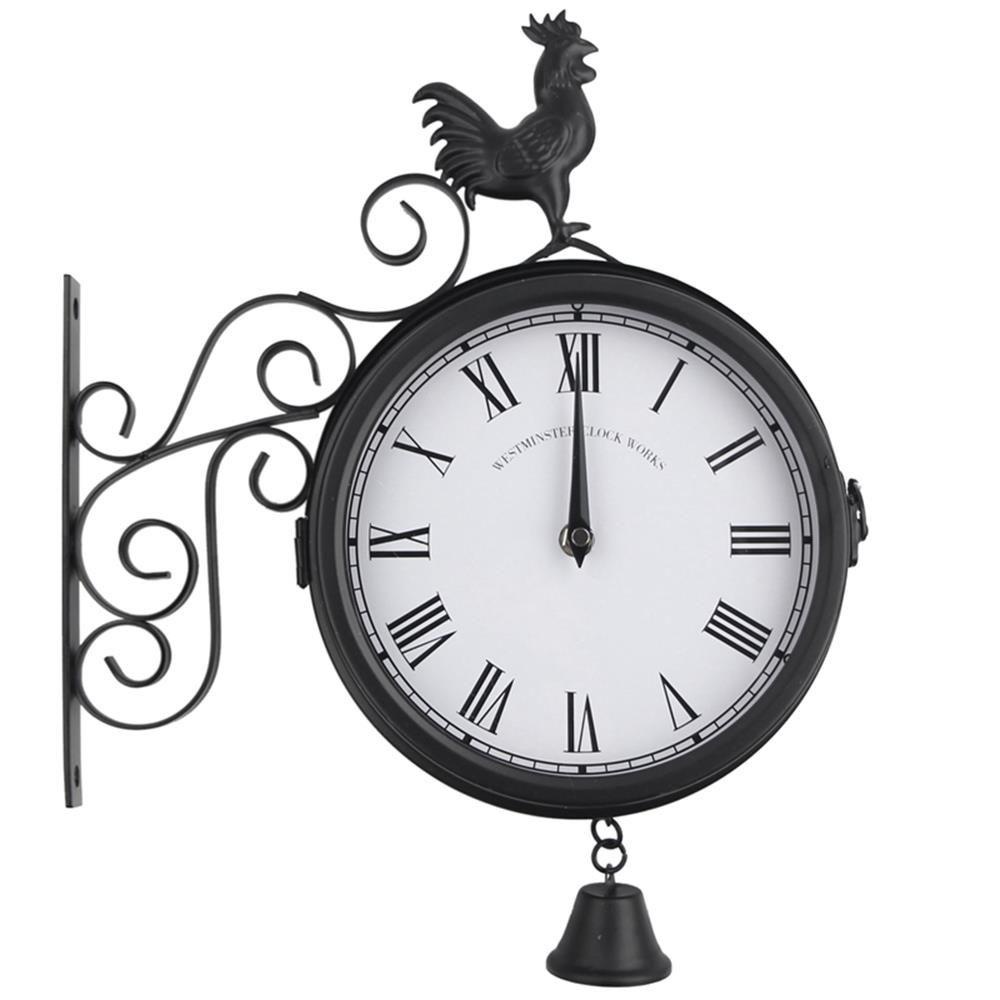 Preva Jam Dinding Stasiun Retro Karat Efek Tembaga Cockerel Pattern Vintage Metal Clock