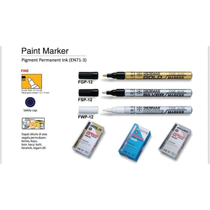 

Jual Spidol Permanen Paint Marker Snowman Kecil FGP / FSP / FWP - White Eksklusif