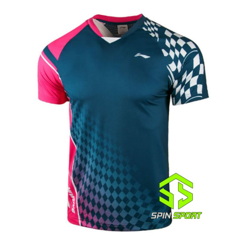 [L21028A Navy] Kaos Baju Lining Li-Ning Import Premium Badminton Bulutangkis Tenis Meja Pingpong Lar