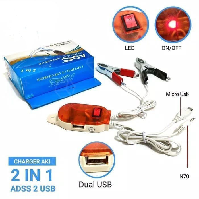 Travel Charger Casan Aki Motor AADS 2in1 High Quality Emergency Universal Clamp Charger