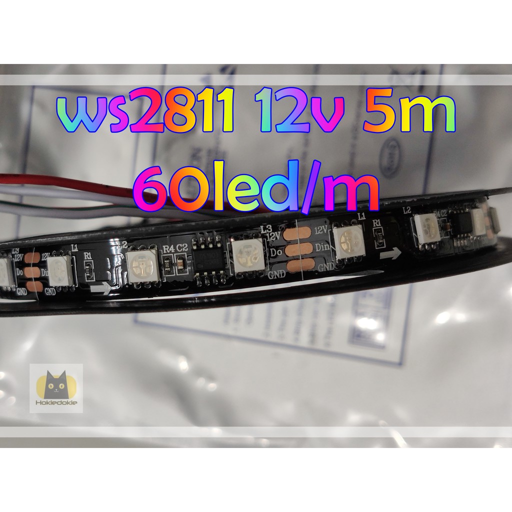 Led strip rgb original WS2811 12v 5m 60led/m Indoor ip20 PCB Hitam