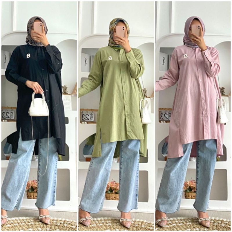 BISA COD AZKIYAHIJAB29 ALISA TUNIK LONG TUNIK KATUN RAYON TWILL POLOS KEMEJA PANJANG TUNIC MUSLIMAH 