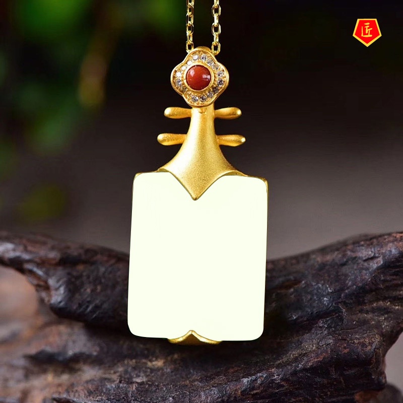 [Ready Stock]Elegant Hetian Jade Necklace Female 925 Silver Pipa-Shaped