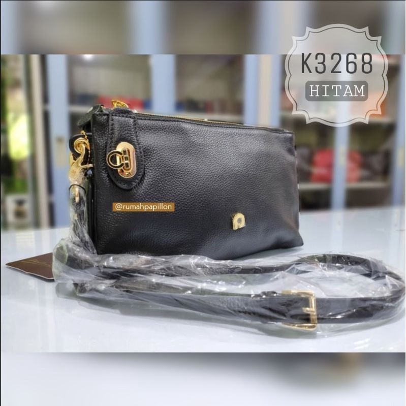 Tas Selempang Wanita Kulit Asli Merk Papillon Original / K3268 Hitam / Papillon Terbaru