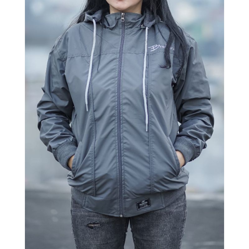 BROTHERDO Jaket Harian Wanita Parasut Taslan JN - All Size terbaru-Abu tua