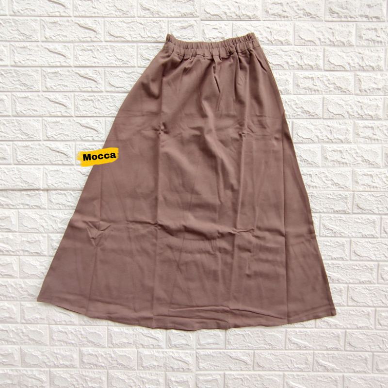ROK DENIM KAOS POLOS / BASIC SKIRT - BAHAN PREMIUM, PANJANG, LEBAR, STRETCH / MELAR-Mocca