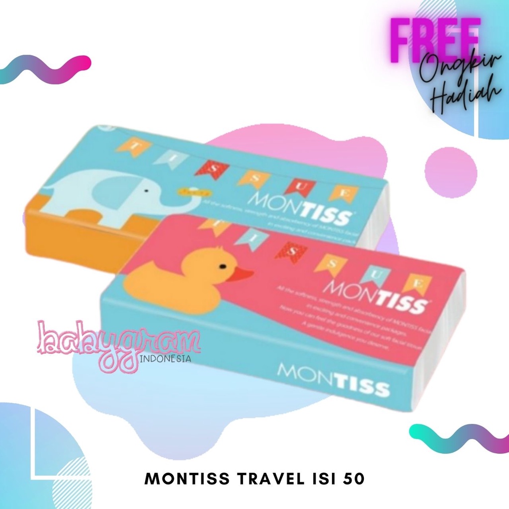 Tisu Wajah MONTISS 50 lembar 2 Ply Travel Pack Tessa tissue montis