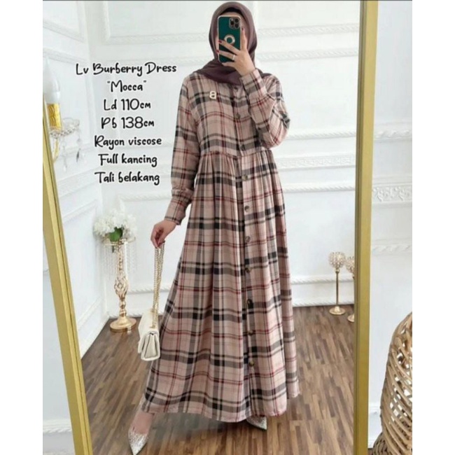 LV BURBERY DRESS CANDY LADY HOMEDRES SUSUN POLOS RAYON MOTIF BUNGA HITAM PUTIH OUTFIT KONDANGAN