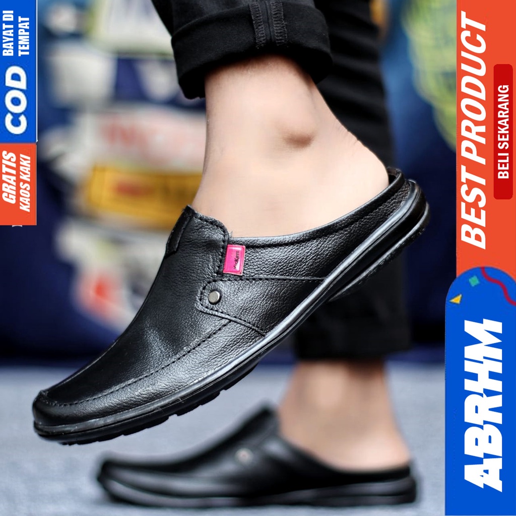 Sepatu Sandal Casual Kulit Asli Bustong Tutong Sendal Slop Original Murah Terbaru Kekinian