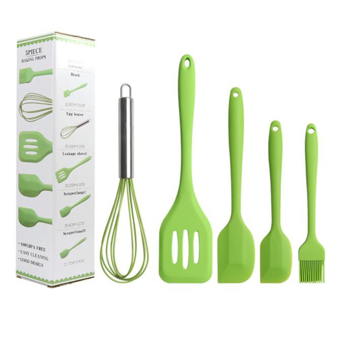 Sepatula Set Sutil Spatula Silikon Tahan Panas Spatula Set Silicone Silicon Peralatan Masak Set 5in1