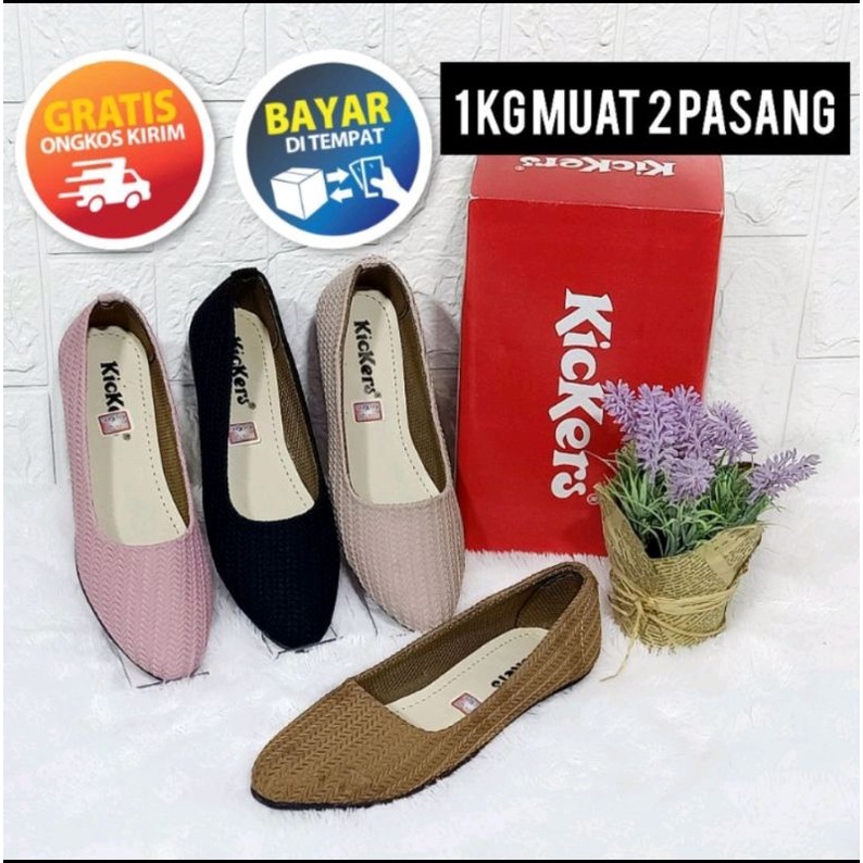 SEPATU FLAT SHOES WANITA DEWASA REMAJA SLOP RAJUT KICKERS