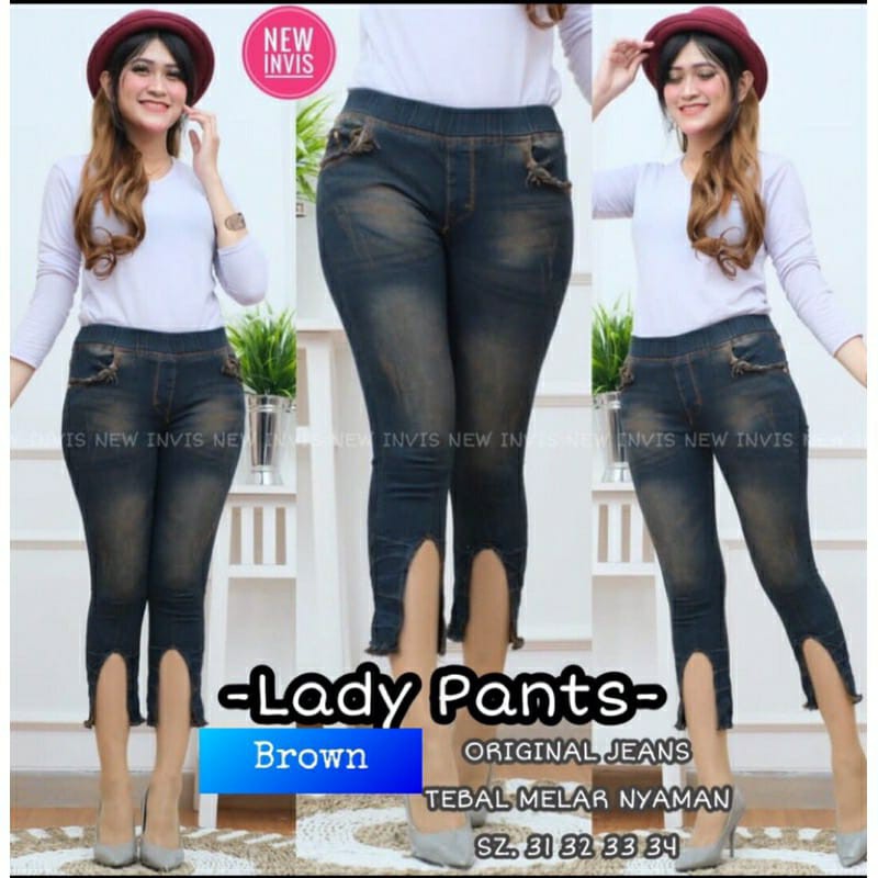 SIZE 31-38 LADY PANTS JEANS 7/9 PINGGANG KARET MELAR