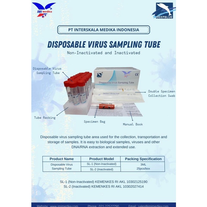 Anhui Deepblue Inactive Disposable Virus Sampling (Vtm) 25 Pcs/Box