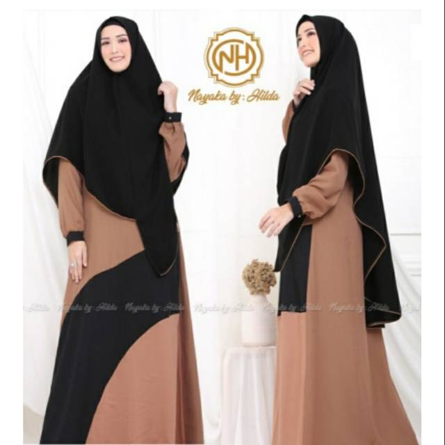 Gamis Coklat Kombinasi Hitam