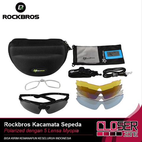 Rockbros Kacamata Sepeda Polarized Dengan 5 Lensa Myopia 0089 Hitam Grab Medan