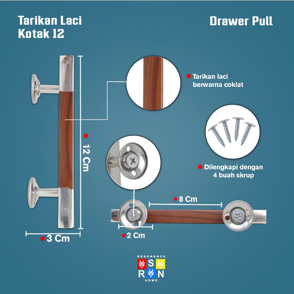 Handle jendela / Laci / Pintu Model Kotak 12 CM Tarikan Laci Gagang Lemari Resonance Home