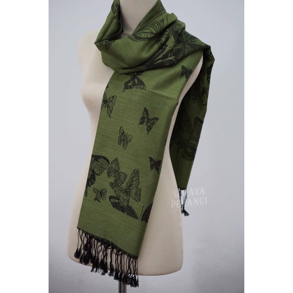 Pashmina Cashmere Motif Kupu-Kupu 01 | Selendang | Scarf | Syal | Shawl | Pasmina Kashmir | Souvenir | Hadiah Ulang Tahun | Birthday Gift | Aksesoris Fashion Wanita | Import Quality | Grosir Murah | Luxury Scarf