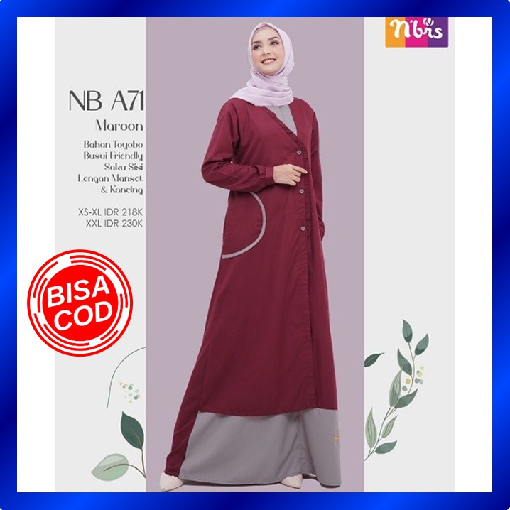 GAMIS NIBRAS TERBARU 2020 TOYOBO KOMBINASI DRESS WANITA BAHAN ADEM HALUS WARNA MAROON LILAC NBA71
