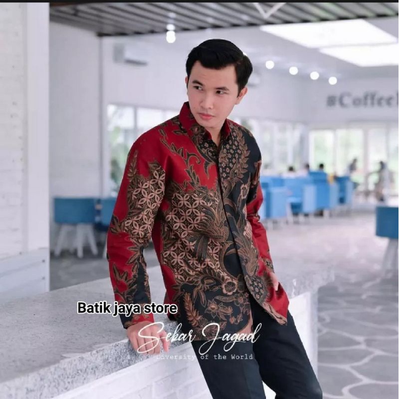 Batik Pria Lengan Panjang BATIK JAYA STORE HRB026 motif KERATONAN Kode 002 size M L XL XXL Reguler