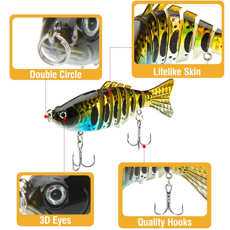 Umpan Pancing Bentuk Ikan Imitasi 7 Ruas 10 Warna 16G / 95Mm