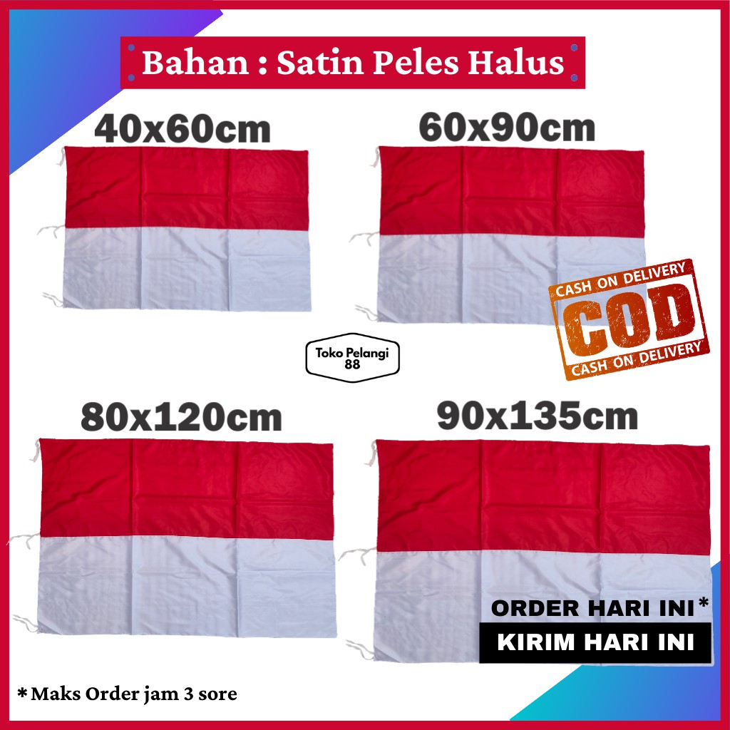 Bendera Merah Putih Bendera Indonesia Satin Peles Murah 40x60cm | 60x90cm | 80x120cm | 90x135cm