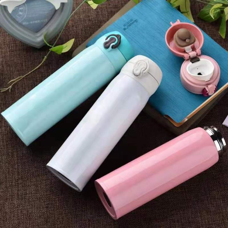 Termos Kancing Polos Botol Minum Tahan Panas &amp; Dingin 500ml Thermos Vacuum Tumbler Stainless Steel