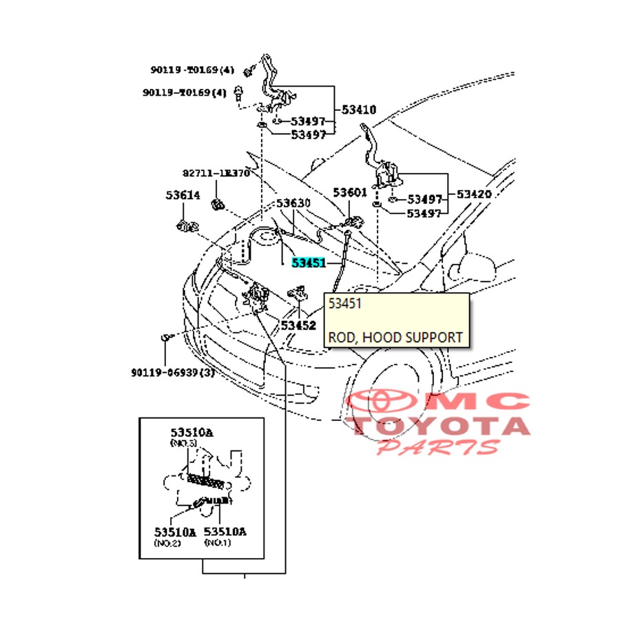 Tiang Penyangga Kap Mesin Toyota Yaris 53440-0D050