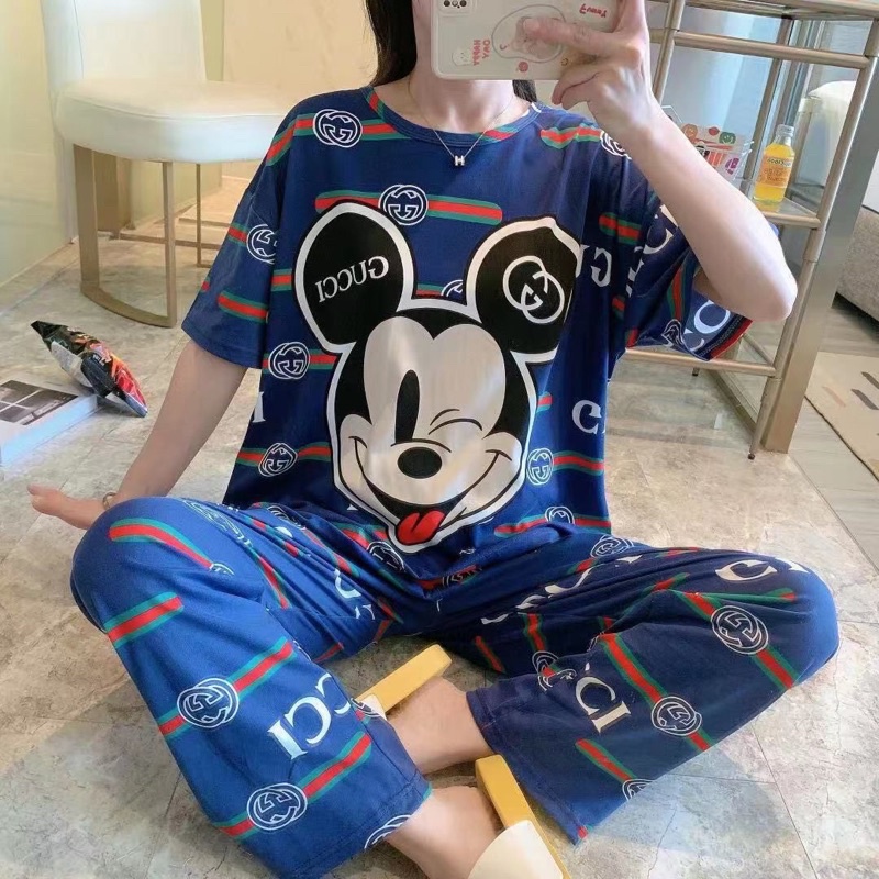 Setelan Lengan Panjang Piyama Baju Tidur Wanita Kartun Karakter Pajamas Dewasa-Set MIKI Blue