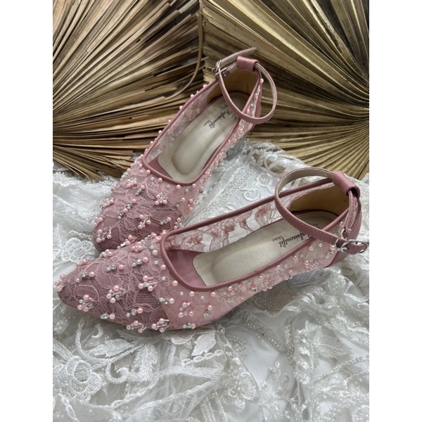 sepatu wanita wedding marmarisa dustypink tali 5cm kaca