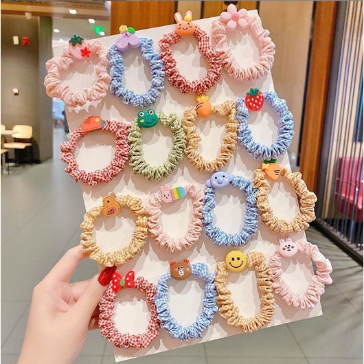 1 SET 10PCS IKAT RAMBUT MOTIF ANAK PEREMPUAN SCRUNCHIE AKSESORIS RAMBUT FASHION KOREA IMPORT AK92