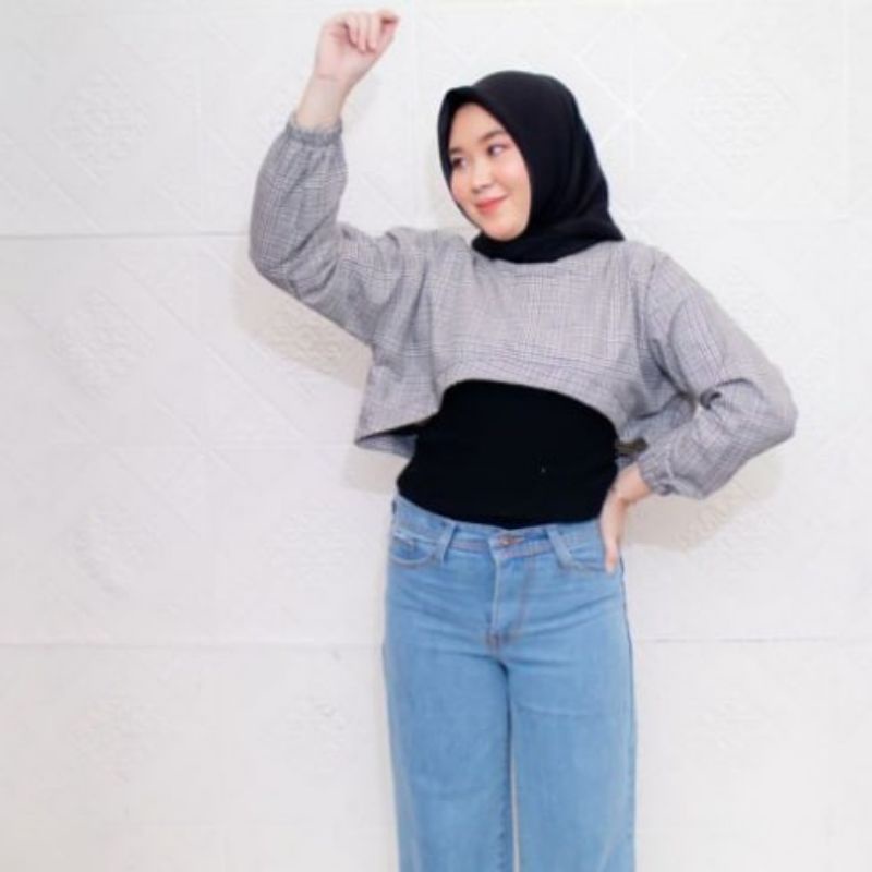 KEMEJA ONE POCKET CROP/KEMEJA CROP/KEMEJA KOTAK WANITA