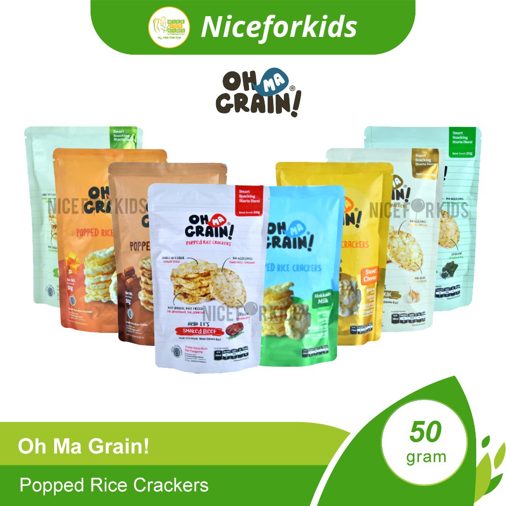 Oh Ma Grain Popped Rice Crackers 50gr / Cemilan Sehat Bebas Gluten