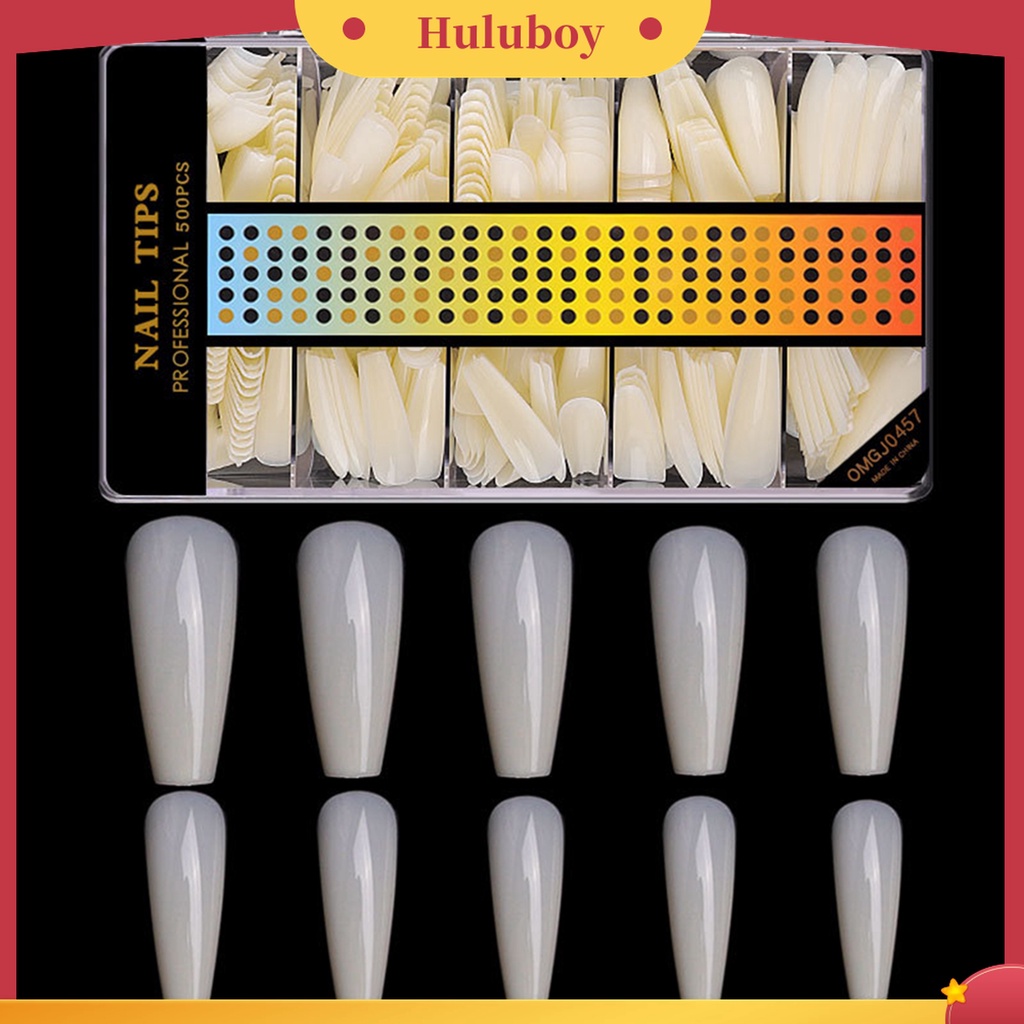 Huluboy Huluboy♡ 500pcs / Set Stiker Kuku Palsu Full Cover Bentuk C Lengkung Panjang Frosted Untuk Nail Art / Manicure DIY