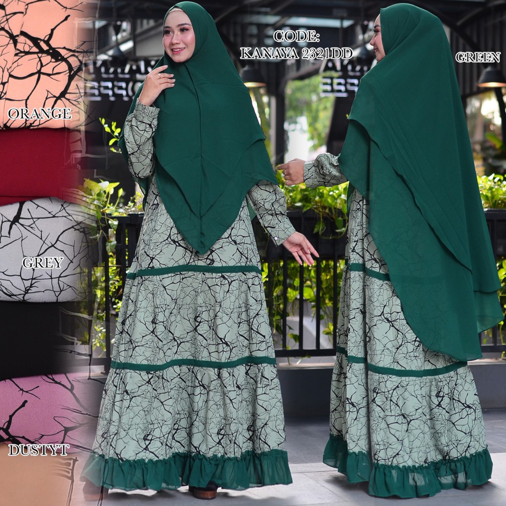 gamis syar'i Moscrepe printing jilbab panjang