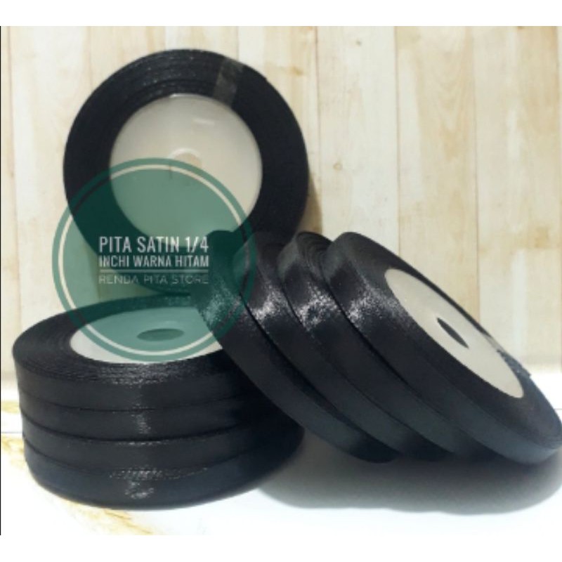 pita satin kecil termurah per rol 1/4 inchi HITAM