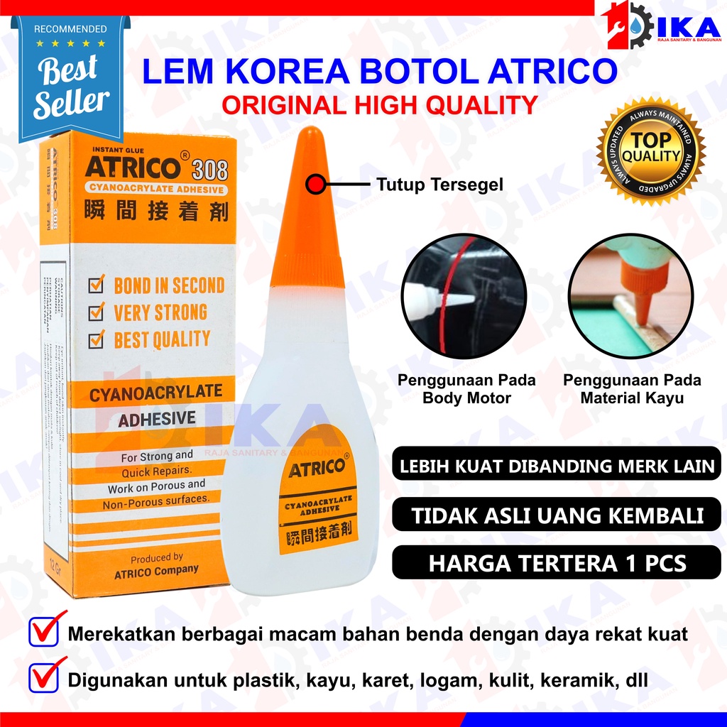 LEM TETES KOREA ATRICO ORIGINAL 100% CEPAT KERING SANGAT KUAT PVC KAYU LOGAM KARET KERAMIK