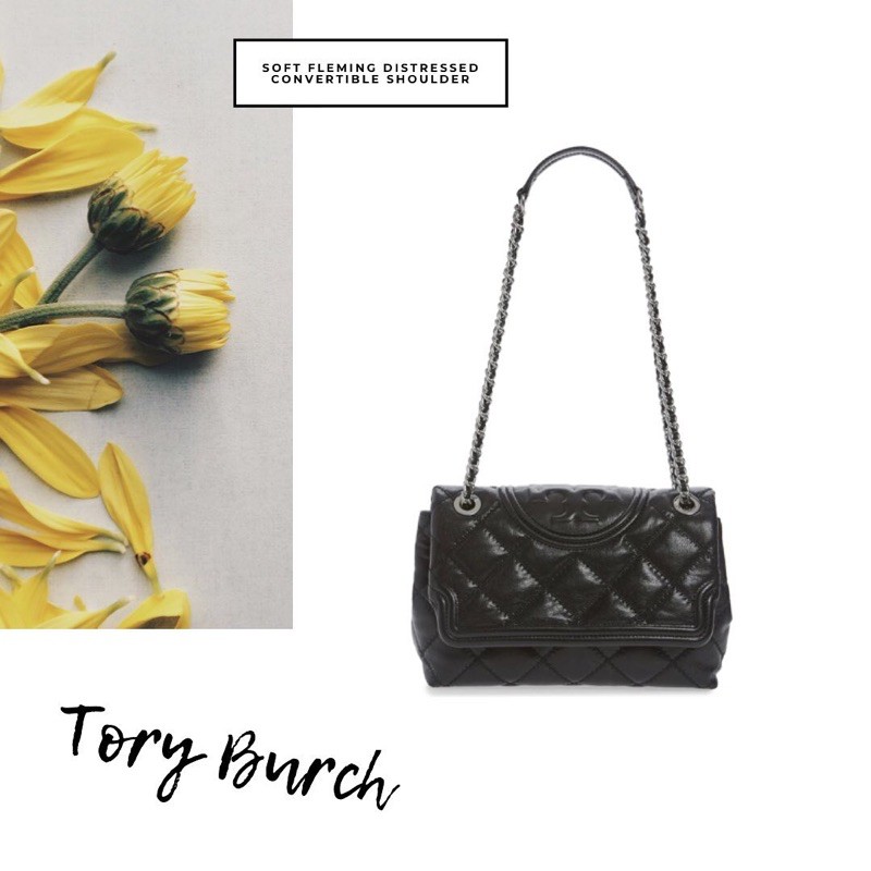 TORY BURCH SOFT FLEMING DISTRESSED CONVERTIBLE MEDIUM - BLACK