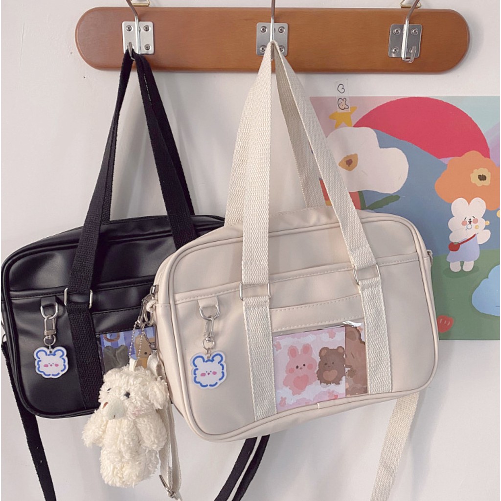 TB-04 tas sekolah jepang selempang wanita import seifuku bag pu leather putih hitam