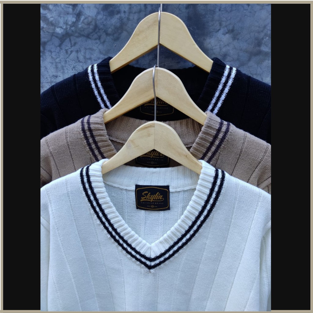 Vneck Classy Long sleeve SKYLIN - Sweater Vneck Pria Wanita Premium